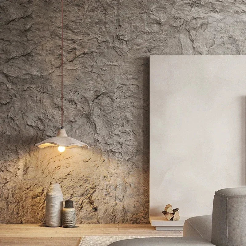Wabi-sabi cement and travertine pendant light for interior decoration - vue 5 sur 14