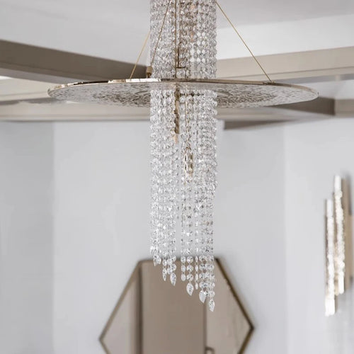Modern long crystal chandelier for luxury villa - vue 5 sur 8