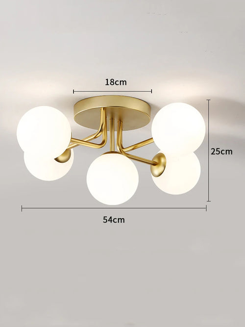 Modern glass ceiling light with round gold wave shade - vue 5 sur 8