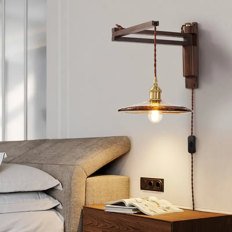 Modern walnut wood lamp with decorative LED light
