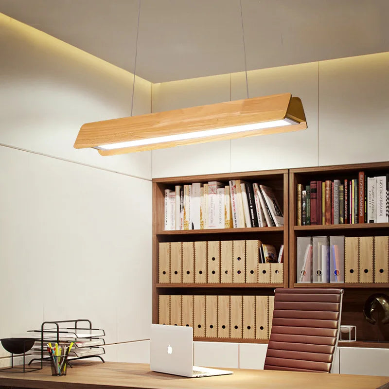 Simple nordic wood office chandelier for shops - vue 3 sur 12
