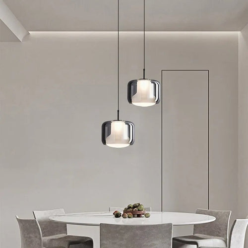 Modern smoked glass three-head LED pendant light - vue 2 sur 11
