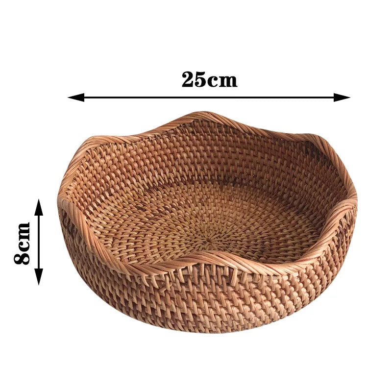Round Rattan Woven Basket, Wicker Fruit Basket, Bread Food Kitchen Home Decor Organizer, Breadbasket For Kitchen - vue 10 sur 12