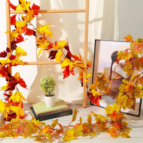 Decorative artificial silk maple leaf garland for garden - vue 9 sur 16