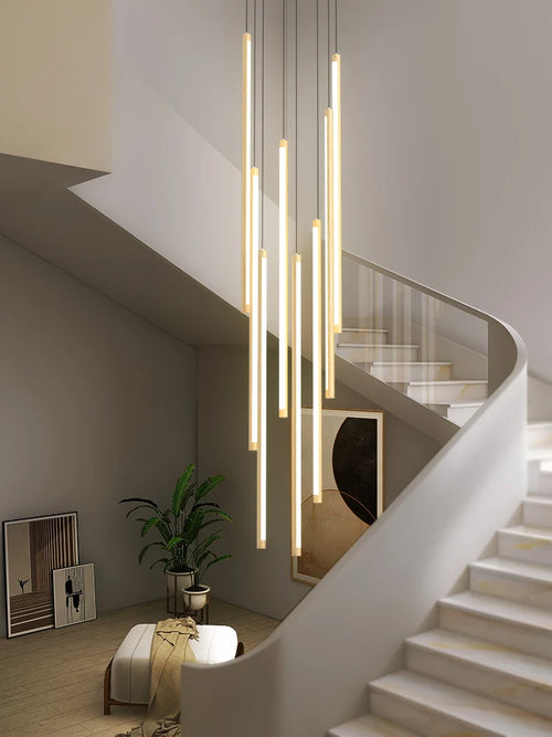 Nordic wood grain duplex rotating minimalist LED chandelier - vue 2 sur 14