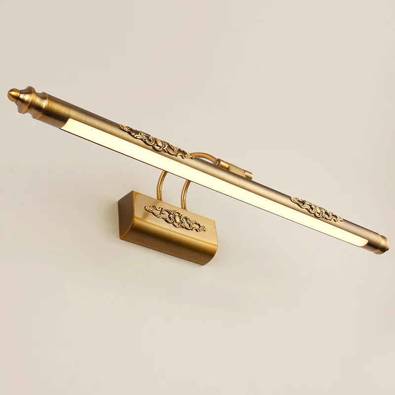 European retro bronze carved LED mirror lamp with adjustable photo lighting