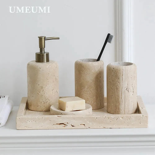 luxury travertine toothbrush holder for bathroom - vue 2 sur 15
