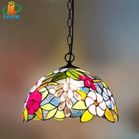 Tiffany style floral drop chandelier LED lighting for cafés and restaurants