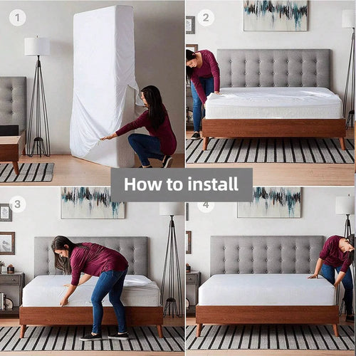 Waterproof Mattress Protector with Zipper Soft & Breathable Noiseless Mattress Cover for Single or Double Bed, Queen/King Size - vue 7 sur 8