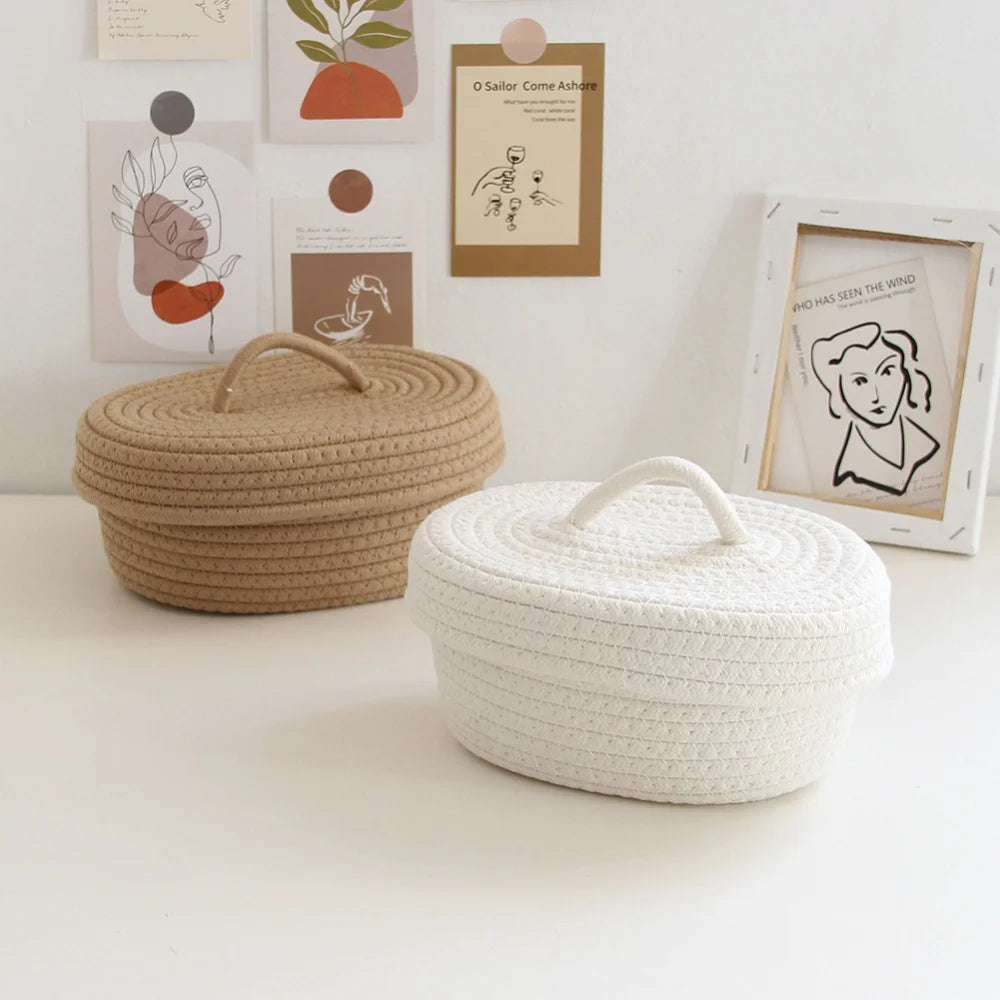 Oval cotton rope baskets for storage and organization - vue 10 sur 18