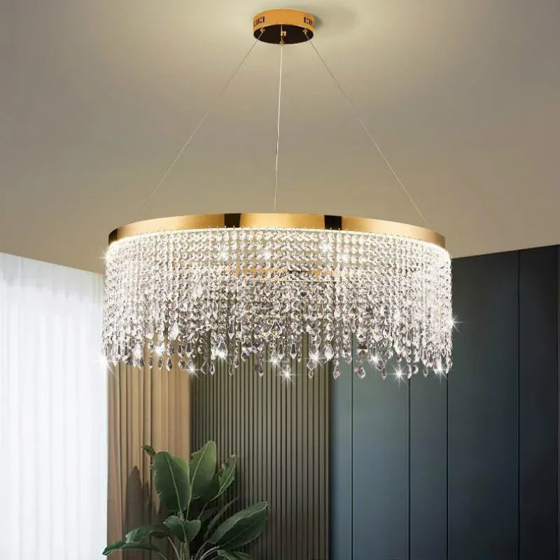Modern crystal chandelier with circular design and luxury suspended lighting