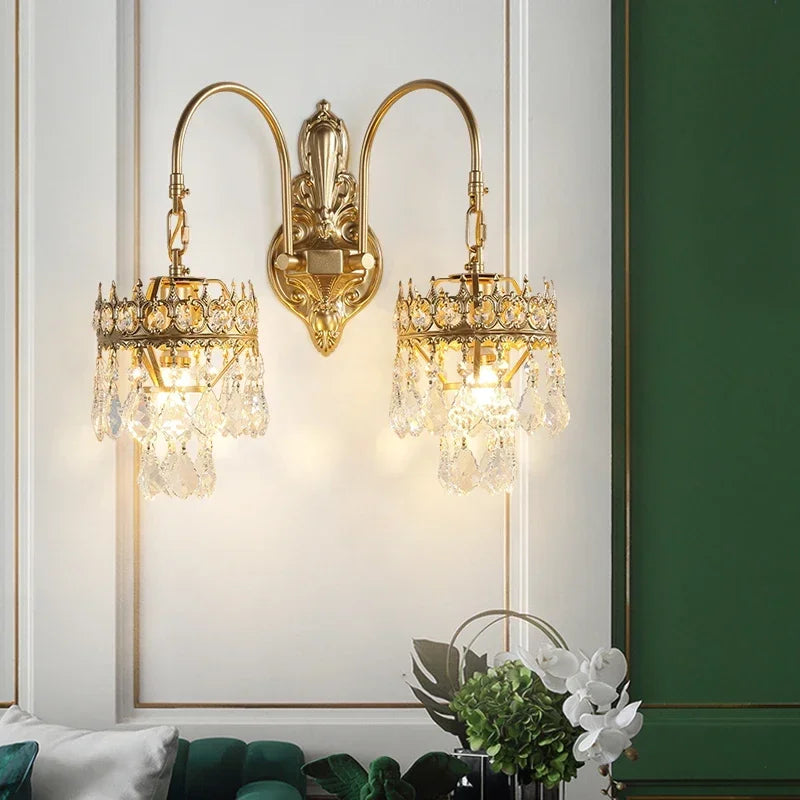 Vintage luxury gold crystal wall light with two lights - vue 4 sur 6