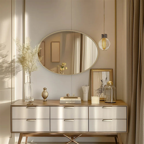 Brushed gold mirror with decorative metal frame - vue 7 sur 6