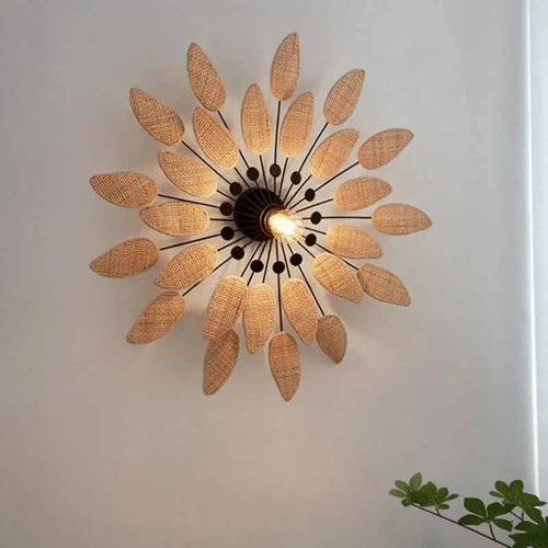 Wabi sabi rattan wall lights for indoor spaces and tea rooms