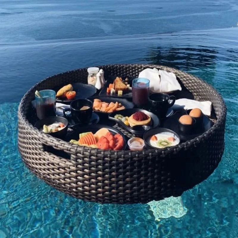 Nordic rattan tray for fruit and poolside drinks