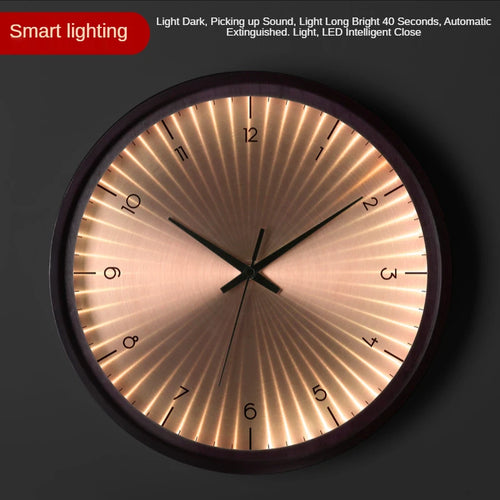 modern design wall clock in golden wood silent and creative - vue 13 sur 19