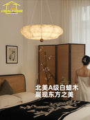 Solid wood and fabric retro medieval decorative pendant light