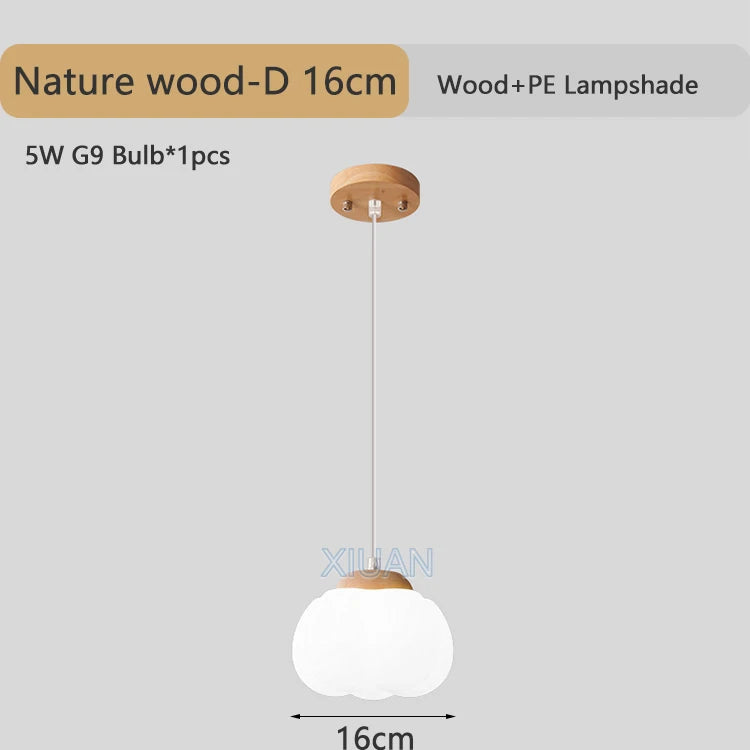 Modern natural wood pendant light cotton-shaped