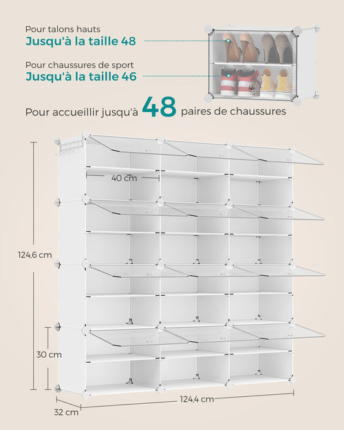 SONGMICS 12-Compartment Shoe Rack, Modular Storage Shelf, 30 x 40 x 30 cm Compartment, White - vue 6 sur 7
