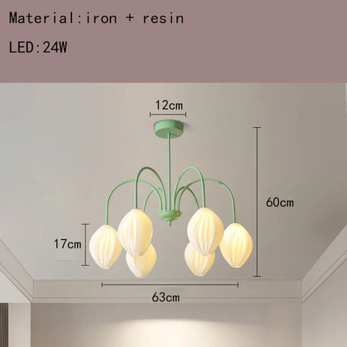 Resin chandelier with romantic metal lampshade