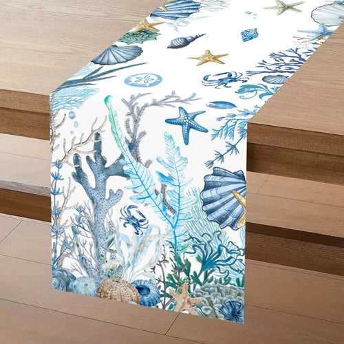Marine life theme table runner with starfish and seahorses - vue 3 sur 7