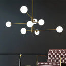 Modern LED copper chandelier with frosted glass ball