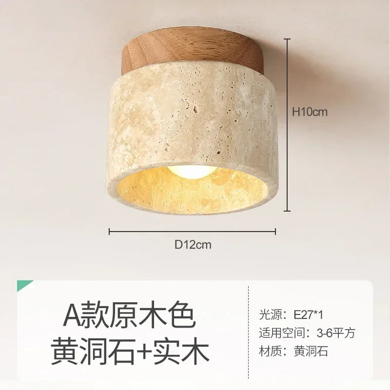 Japanese stone ceiling light with walnut base - vue 8 sur 12