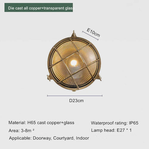 Retro brass wall light industrial style waterproof for outdoor use - vue 15 sur 16