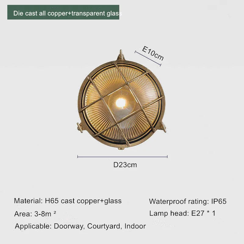 Retro brass wall light industrial style waterproof for outdoor use - vue 14 sur 16