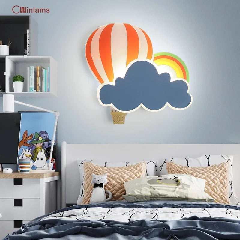 Led wall light cloud and hot air balloon cartoon for children