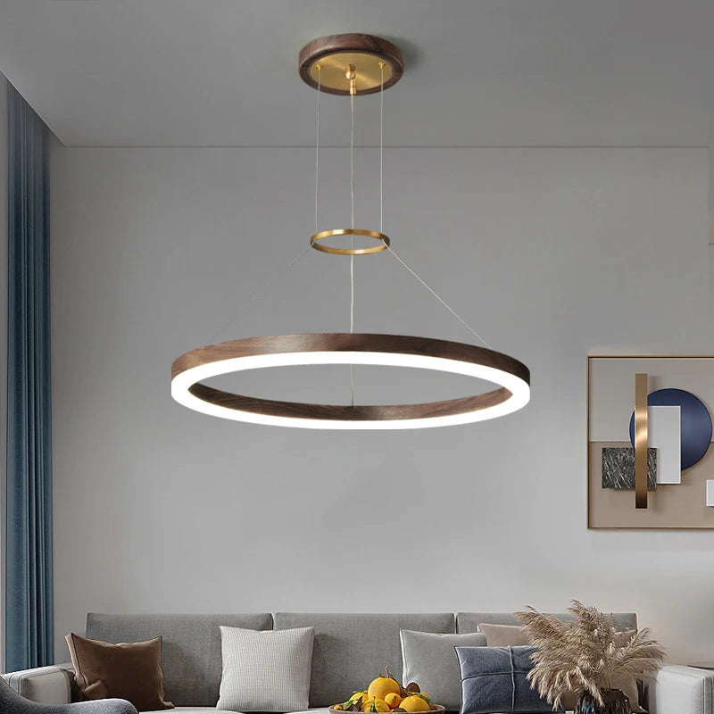 Modern solid wood LED chandelier in black walnut for home decor