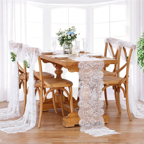 White floral lace table runner boho style - vue 5 sur 7