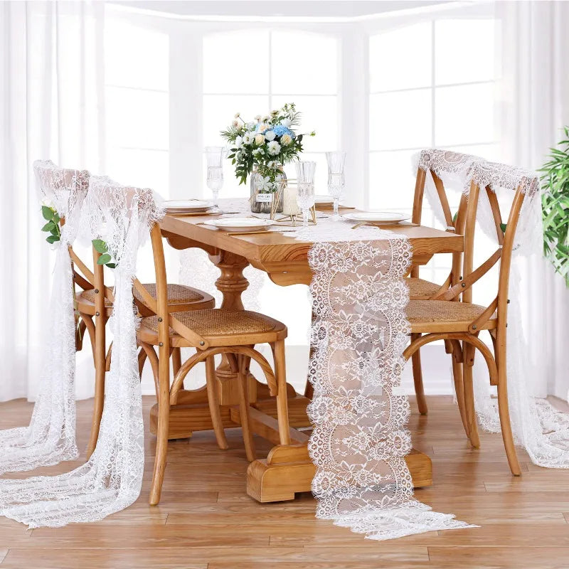 White floral lace table runner boho style - vue 4 sur 7
