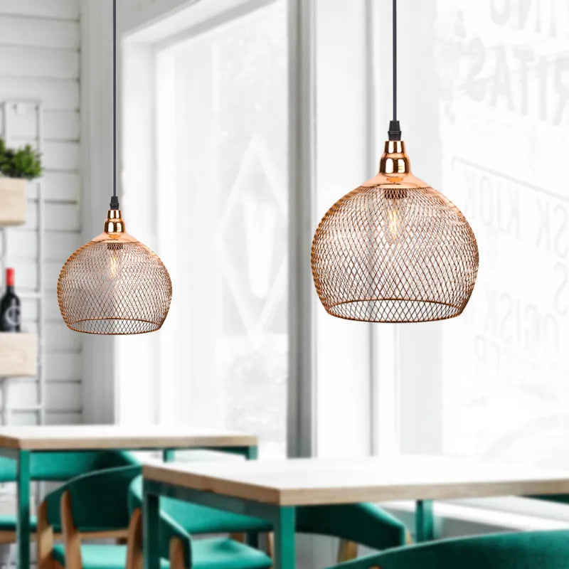 Nordic restaurant bar lighting retro rose gold bird cage modern pendant light