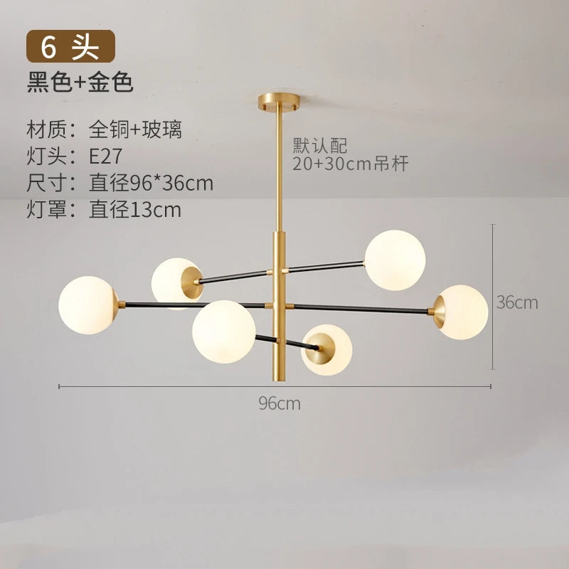 Modern nordic glass and copper chandelier - vue 9 sur 10