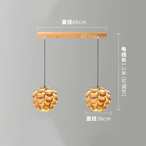 Creative bamboo pine cone chandelier with Nordic LED lighting - vue 9 sur 10