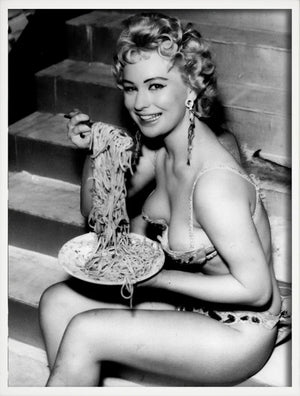 Art poster women drinking wine and spaghetti wall decor