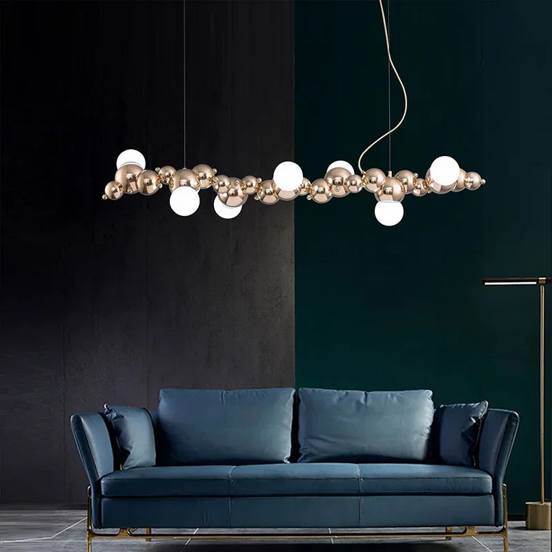 2024Modern Creative Long Bar Chandelier Caterpillar Shaped Metal ball Pendants Lamp Dining Room for Kitchen Hanging Light Luster