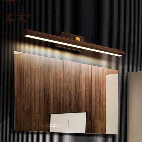 luxury walnut led mirror 360° rotating wall light - vue 2 sur 6