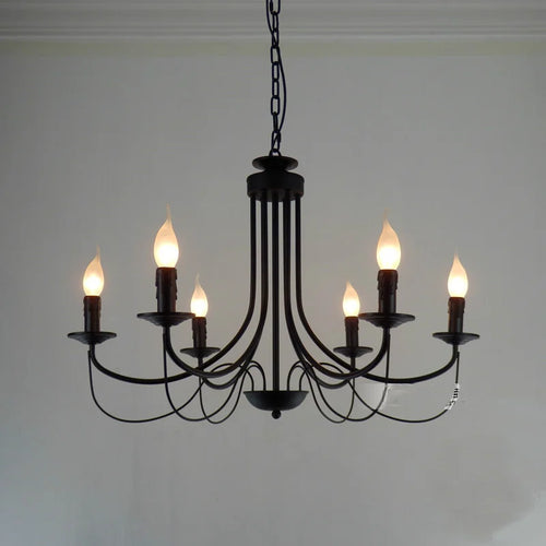 Vintage wrought iron chandelier with candle and black metal - vue 9 sur 10