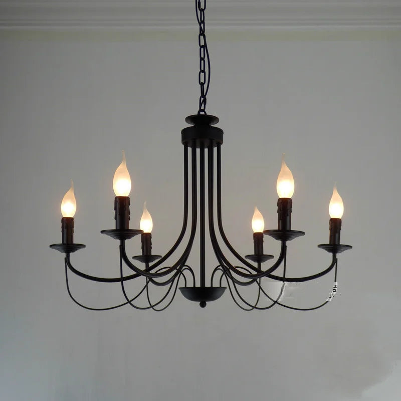 Vintage wrought iron chandelier with candle and black metal - vue 8 sur 10