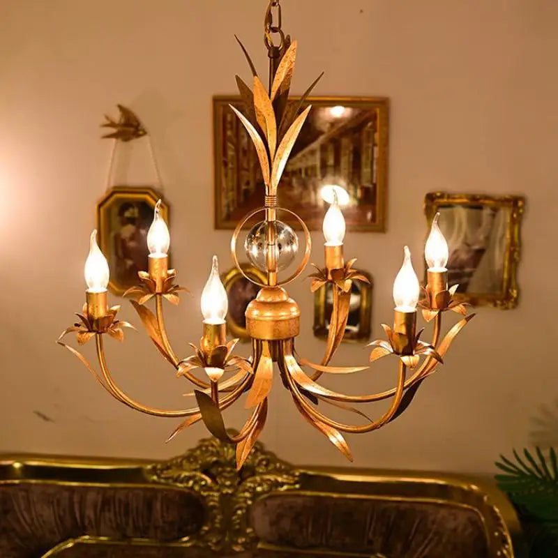 Vintage retro 6-arm iron chandelier for nostalgic lighting - vue 5 sur 7