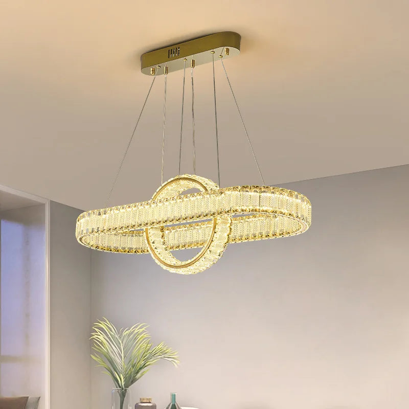 Modern crystal LED chandelier with elegant ring design