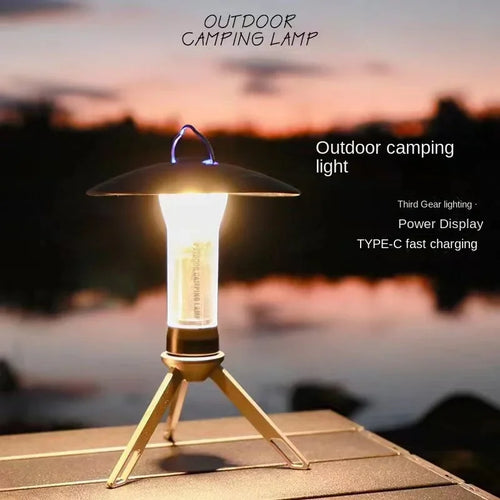 Portable camping lamp with practical lightweight tripod stand