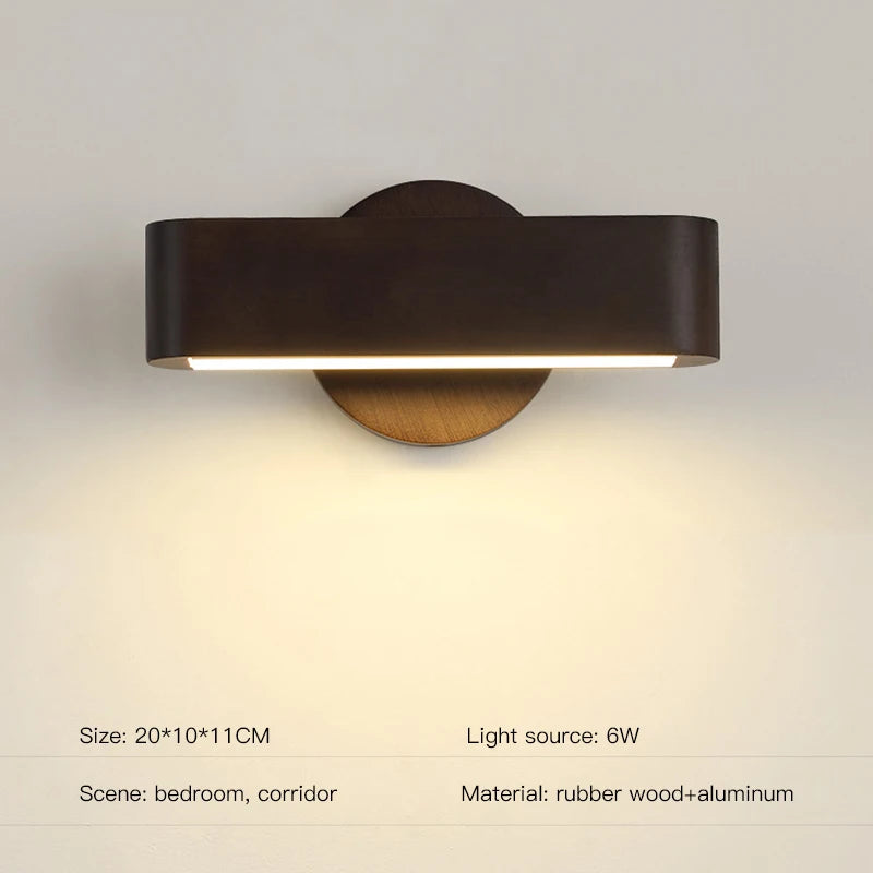 Modern wooden circular wall light for bedroom, living room, children’s room, hallway or bedside - vue 7 sur 8