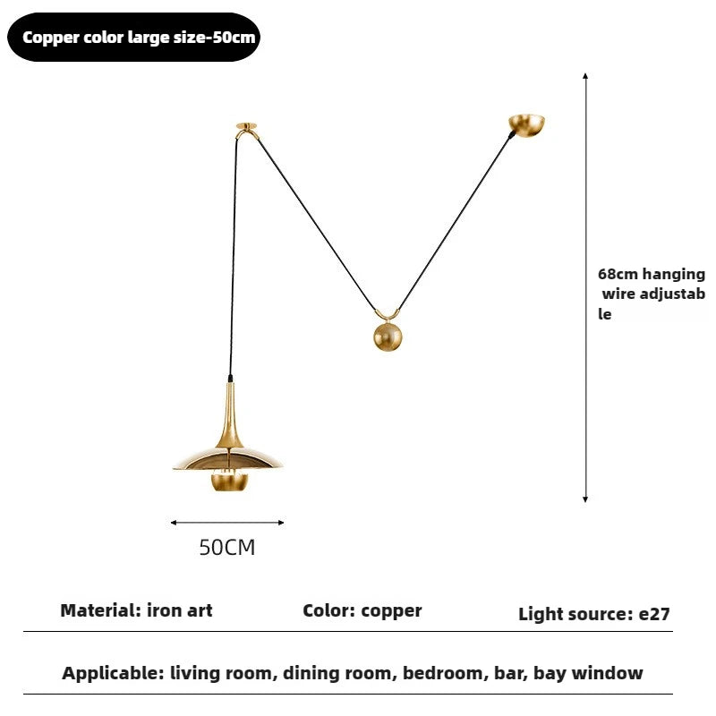 Modern flying saucer pendant light with pulley for bars and restaurants - vue 12 sur 18