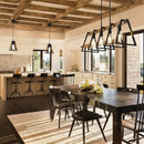 American vintage industrial 4-head iron art pendant light wood effect for restaurant, kitchen, café or bar counter