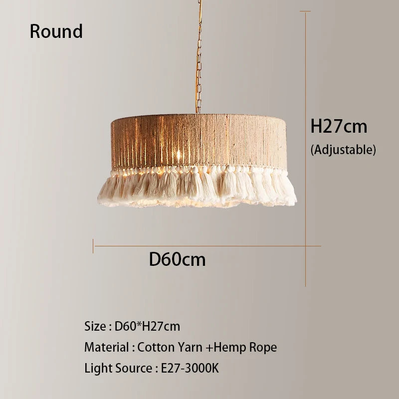 Vintage fabric twine fringe pendant light