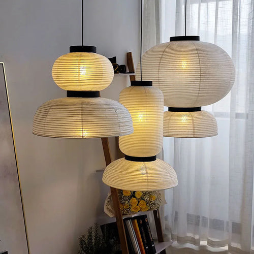 White rice paper pendant light with Danish design - vue 3 sur 9