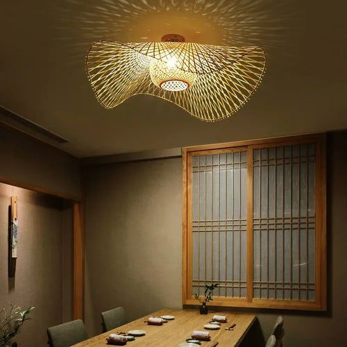 Japanese style bamboo pendant light for creative decor - vue 6 sur 7